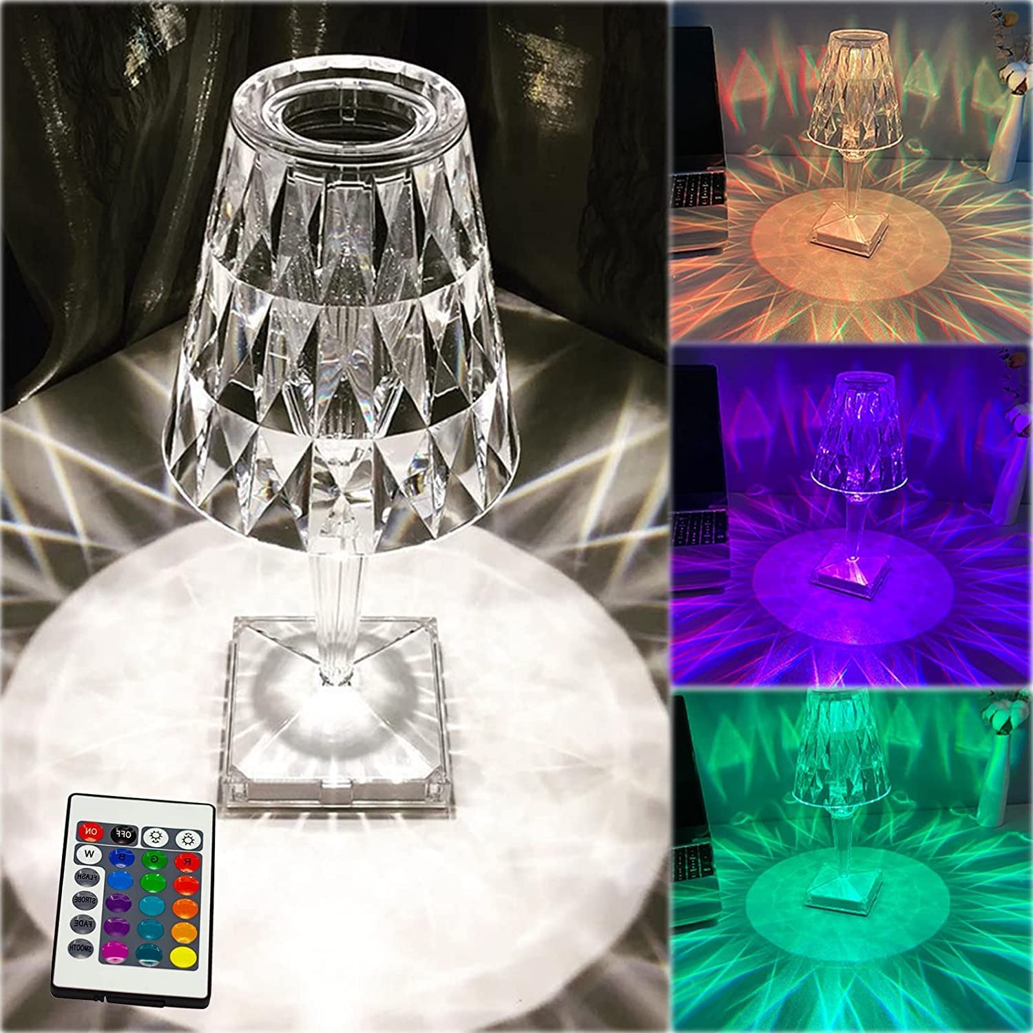 13044 Romantic Crystal Table Lamp, Diamond Lamp, 16 Colors, 6 Brightness Level, Touch / Remote Control Switch, SUB Charging, Lampshade Night Light, Bedroom Bedside, Living Room Decoration 13044 Romantic Crystal Table Lamp, Diamond Lamp, 16 Colors, 6 Brightness Level, Touch / Remote Control Switch, SUB Charging, Lampshade Night Light, Bedroom Bedside, Living Room Decoration
